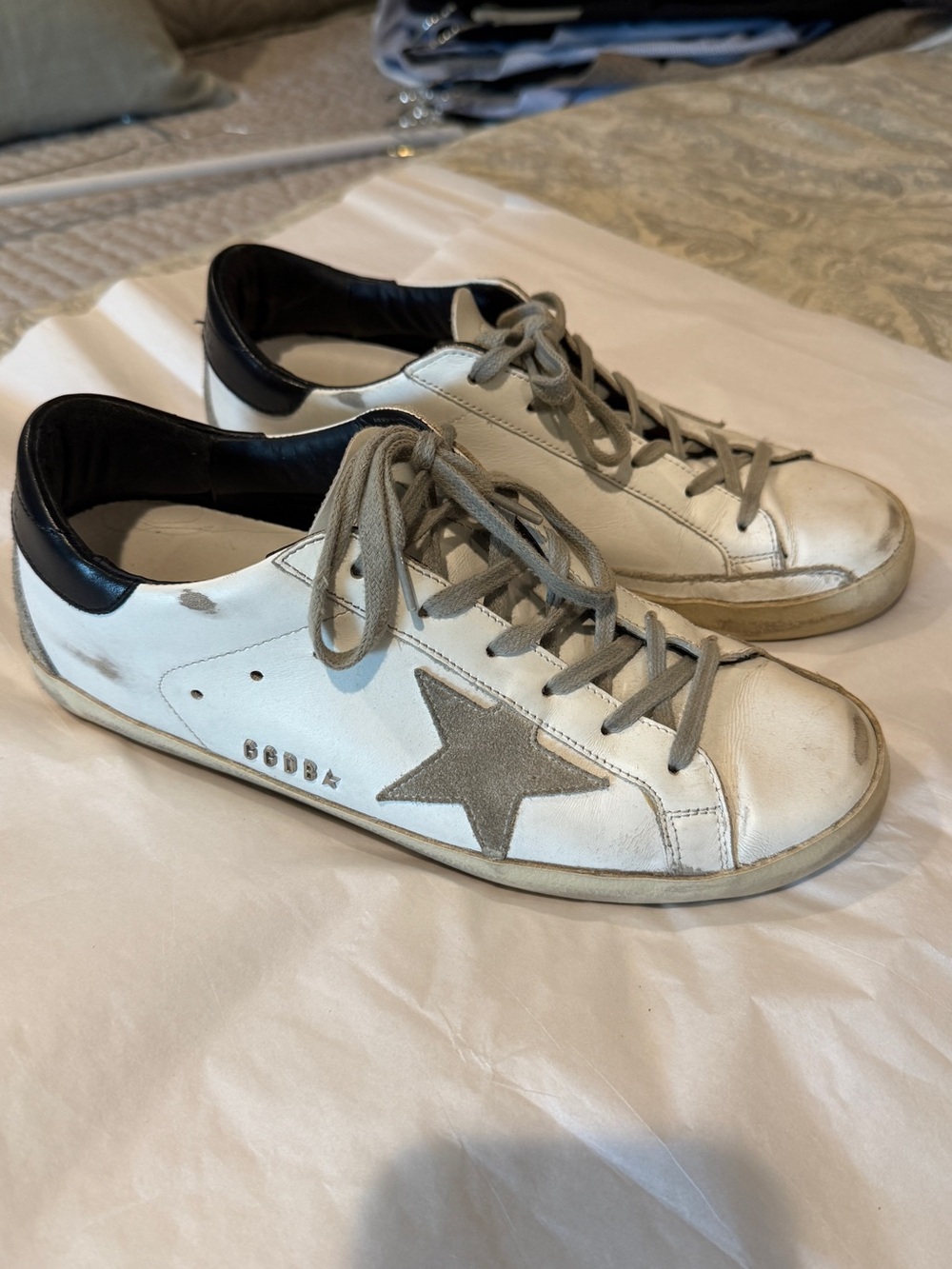 Golden Goose Super Star Classic Leather Sneakers with Gray Star & Black Heel 39